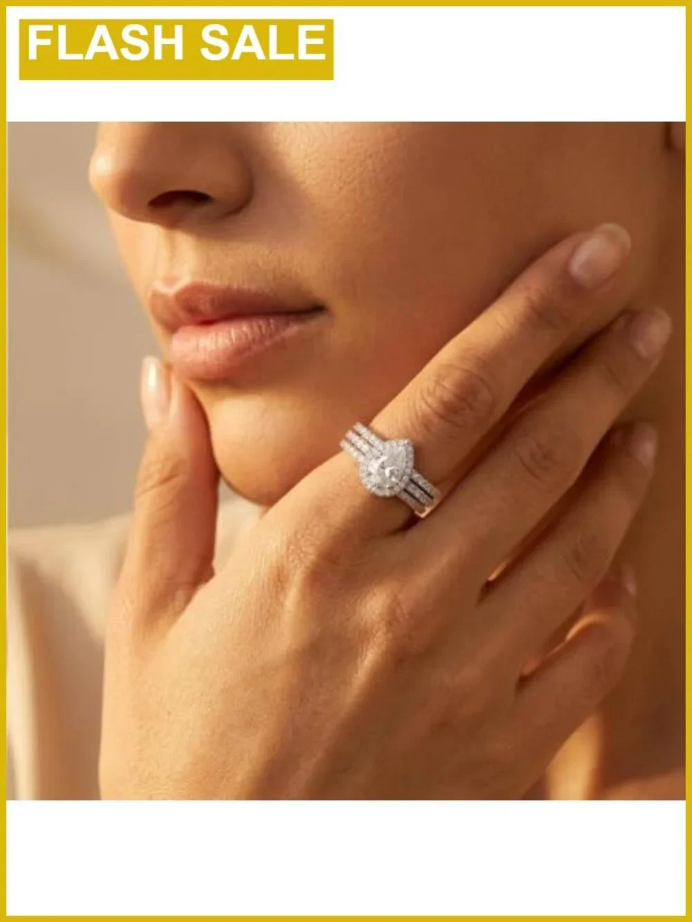 18K White Gold Plated Halo CZ 3-in-1 Bridal Ring Set Wedding Engagement